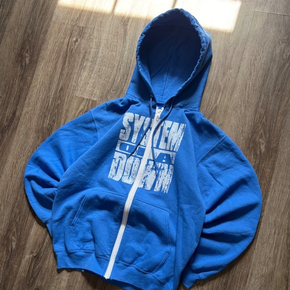 System of a Down Other - Y2K System of a Down Band Hoodie Mens Blue Full Zip Graphic Sweatshirt Logo